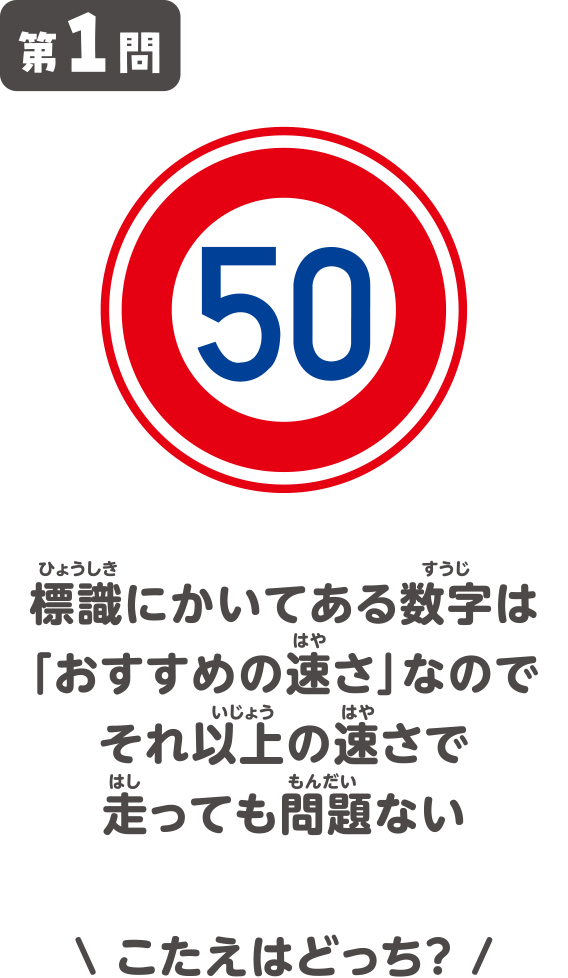 標識にかいてある数字は「おすすめの速さ」なのでそれ以上の速さで走っても問題ない