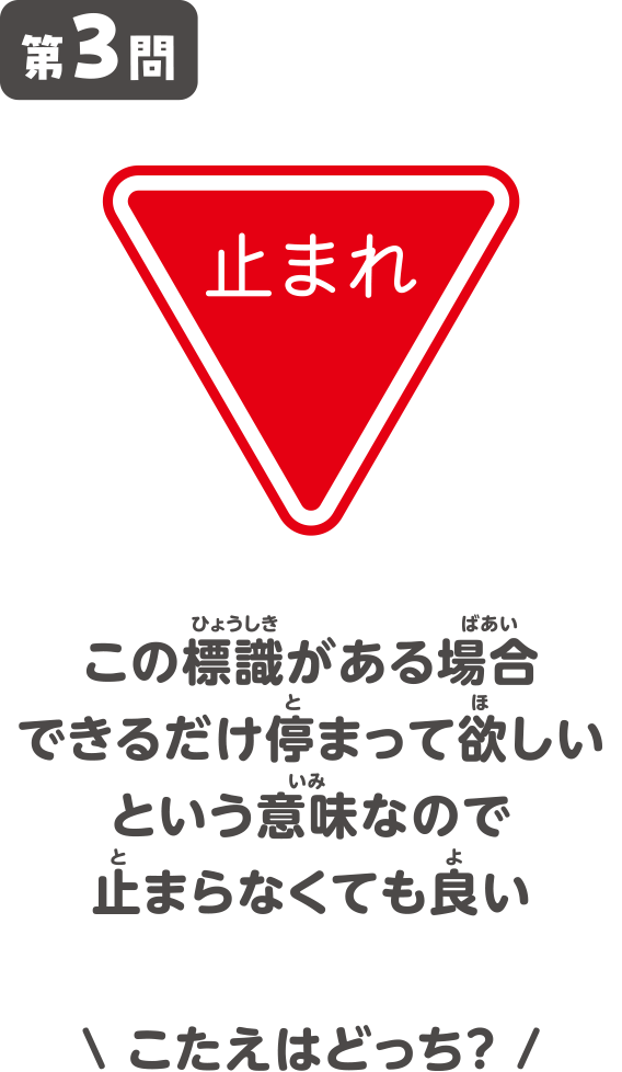 この標識がある場合できるだけ停まって欲しいという意味なので止まらなくても良い
